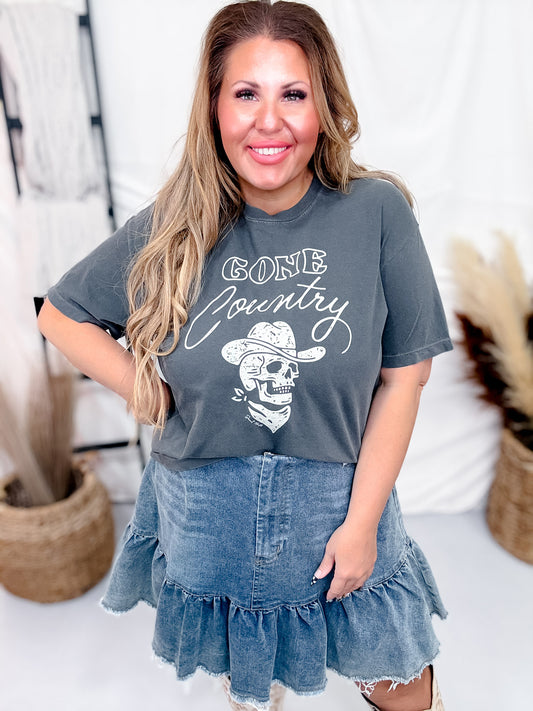 "Gone Country" Skull & Cowboy Hat Midi Graphic T-Shirt