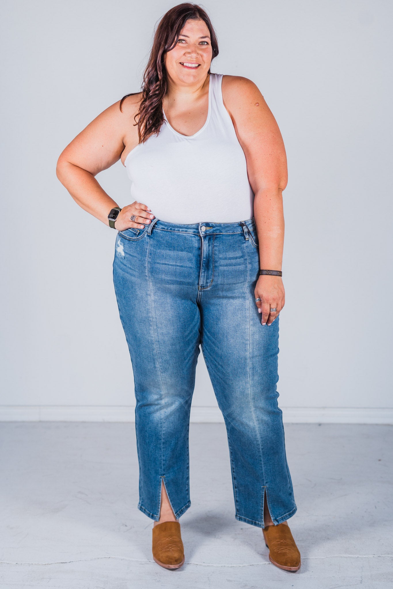 Judy Blue Vintage Wash Front Seam & Slit Straight Jeans