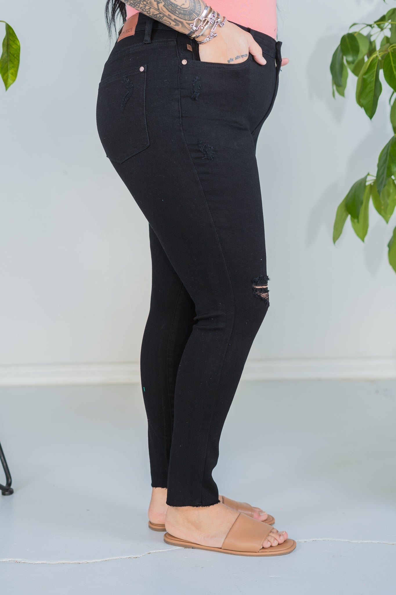 Judy Blue Black High-Waist Raw Hem Skinny Jeans - Whiskey Skies - JUDY BLUE
