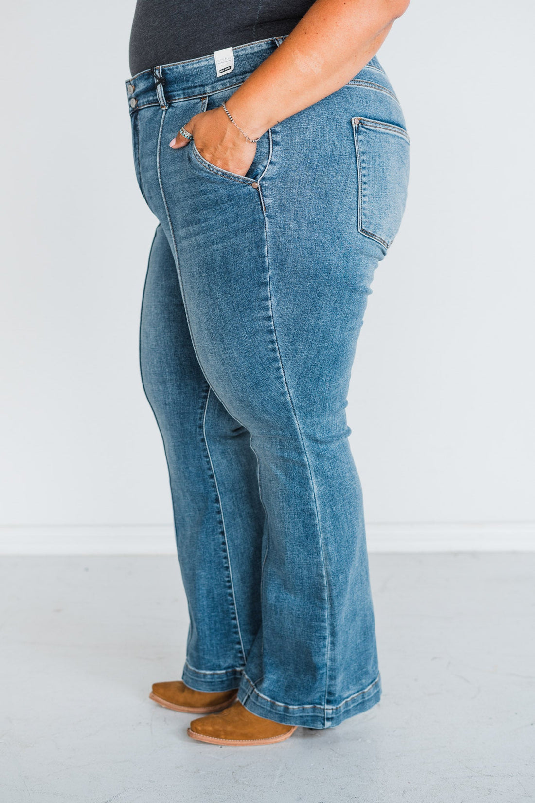 Judy Blue High Waist Flare Jeans with Vertical Seam Detail - Whiskey Skies - JUDY BLUE