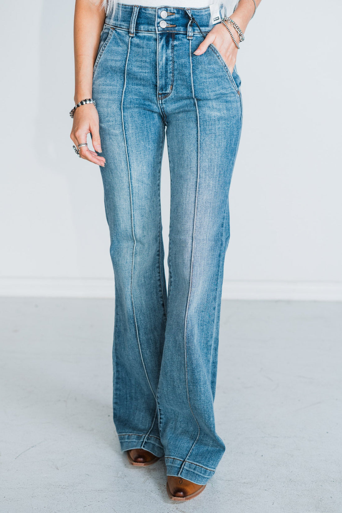 Judy Blue High Waist Flare Jeans with Vertical Seam Detail - Whiskey Skies - JUDY BLUE
