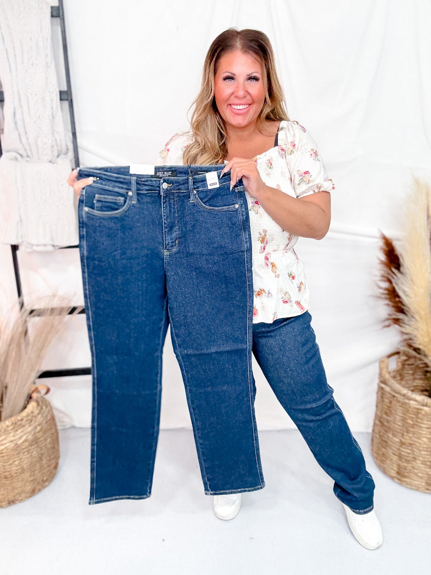 Judy Blue Straight Leg Tummy Control Jeans - Whiskey Skies - JUDY BLUE