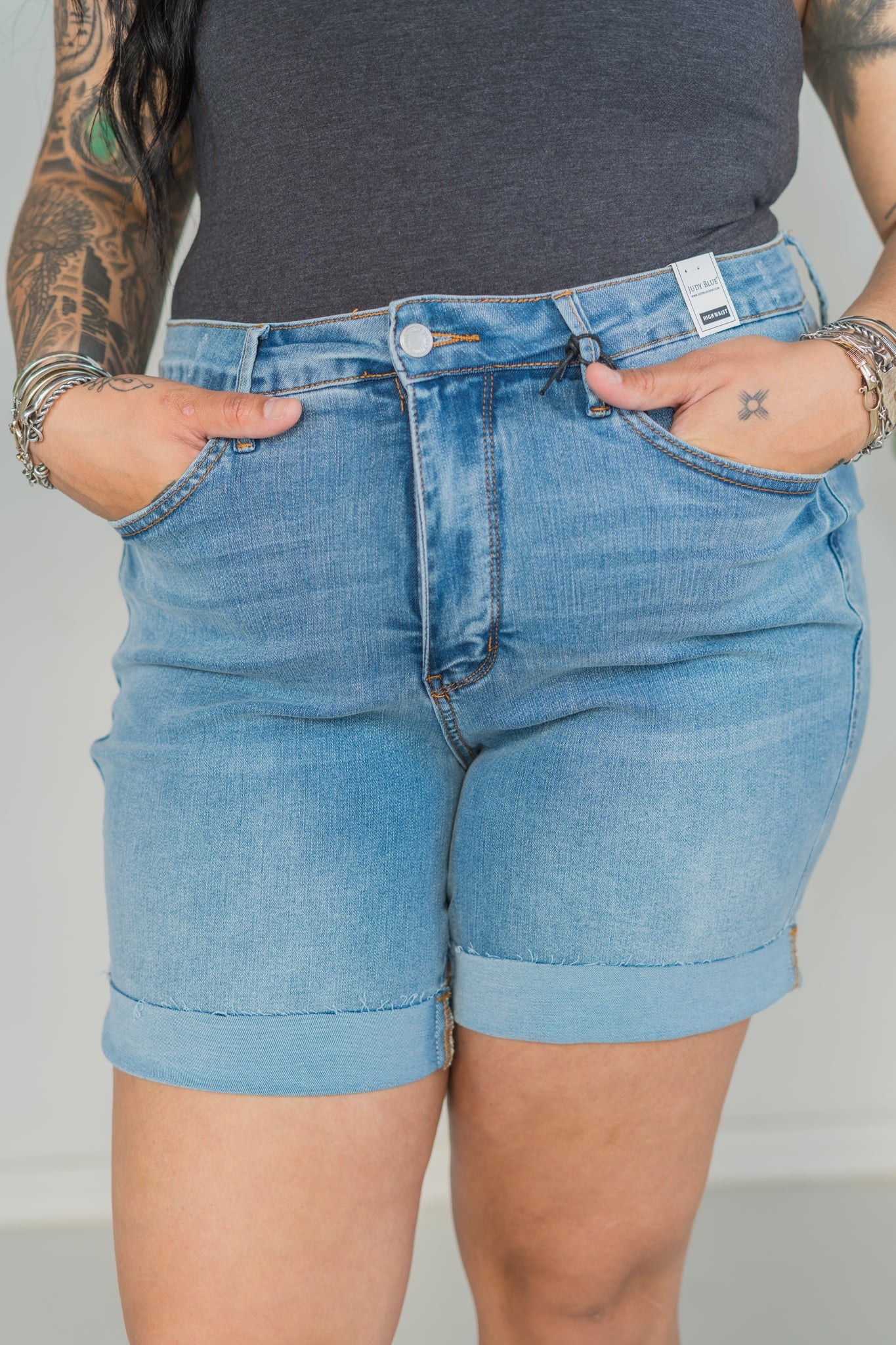 Judy Blue Tummy Control Cooling Denim Shorts - Whiskey Skies - JUDY BLUE
