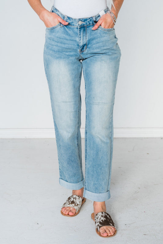 Judy Blue V - Front Cooling Denim Cuffed Jeans - Whiskey Skies - JUDY BLUE